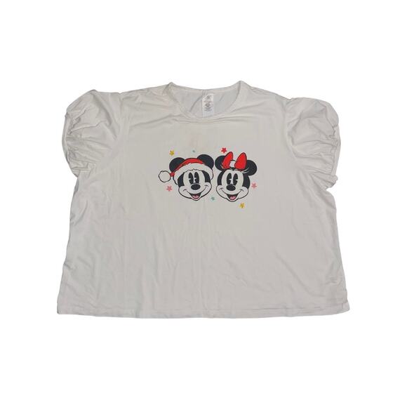 Disney Parks Christmas Mickey Minnie Puffy Sleeve T-Shirt Plus 3X Disneyland - Picture 1 of 5